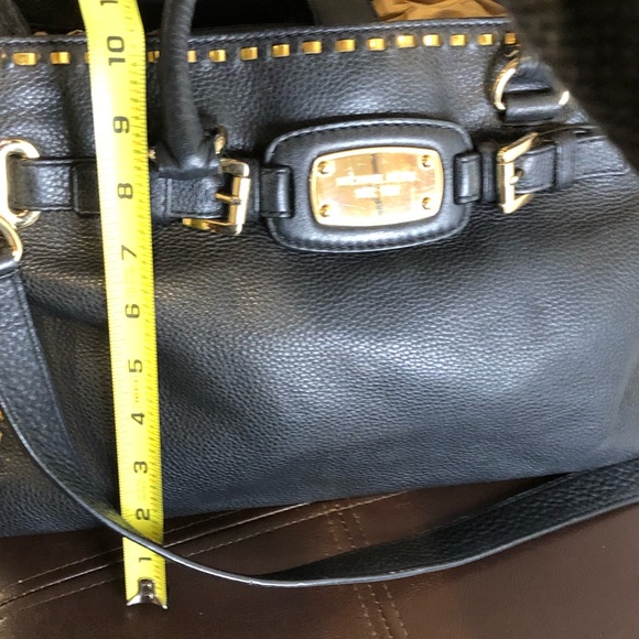 MICHAEL KORS Metal Woven Tumbled Black Leather Crossbody Satchel - Picture 9 of 14